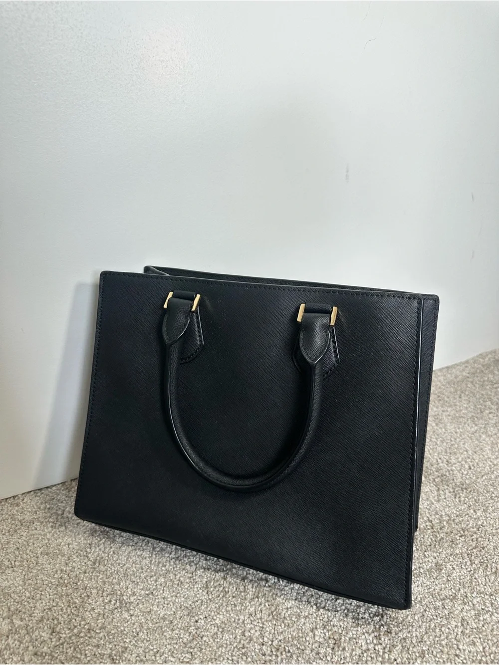 Michael Kors Black Saffiano Leather Top-Handle Satchel with Gold Hardware